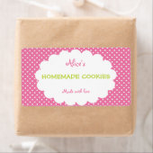 ピンク水玉模様パーソナライズされた手作りクッキー ラベル (インサイチュ)