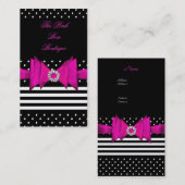 ピンク水玉模様ピンクブラックストライプダイヤモンドボウ 名刺 (正面/裏面)