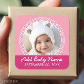ピンク水玉模様フォトフレーム赤ちゃん女の子 スクエアシール
