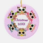 ピンク水玉模様フクロウリース セラミックオーナメント (裏面)