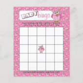 ピンク水玉模様フクロウ赤ちゃんシャワーテーマビンゴゲーム チラシ (正面)