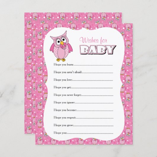 ピンク水玉模様フクロウ赤ちゃんシャワー – ウィッシュ (正面/裏面)