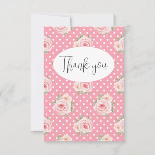 ピンク水玉模様フラットサンキューカード サンキューカード (正面)