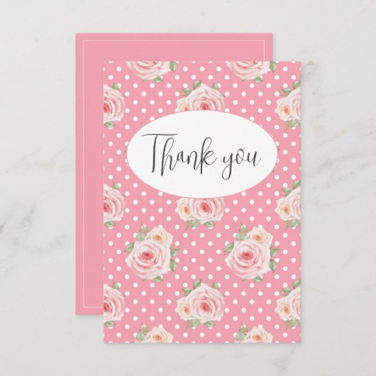 ピンク水玉模様フラットサンキューカード サンキューカード (正面/裏面)
