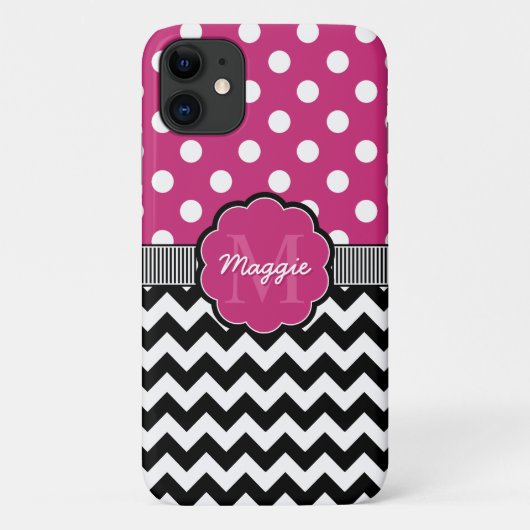 ピンク水玉模様ブラックシェブロンモノグラム Case-Mate iPhoneケース (裏面)