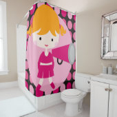ピンク水玉模様ブロンドヘアチアリーダー シャワーカーテン (インサイチュ)
