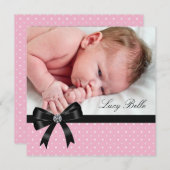 ピンク水玉模様ベビーガールフォト誕生 案内状 (正面/裏面)