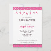 ピンク水玉模様ベビーガールベビーシャワー招待状 招待状 (正面)