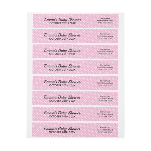 ピンク水玉模様ベビーシャワーカスタム差出人住所 ラップアラウンドラベル (シート)