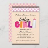 ピンク水玉模様ベビーシャワーガール 招待状 (正面/裏面)