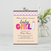 ピンク水玉模様ベビーシャワーガール 招待状 (スタンド正面)