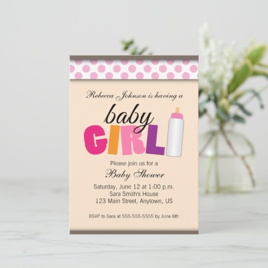 ピンク水玉模様ベビーシャワーガール 招待状 (スタンド正面)