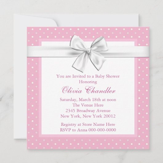ピンク水玉模様ベビーシャワー招待状 招待状 (裏面)