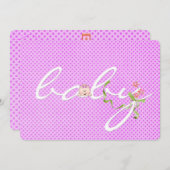 ピンク水玉模様ベビーシャワー 招待状 (正面/裏面)