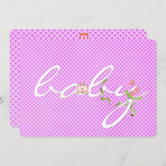 ピンク水玉模様ベビーシャワー 招待状 (正面/裏面)