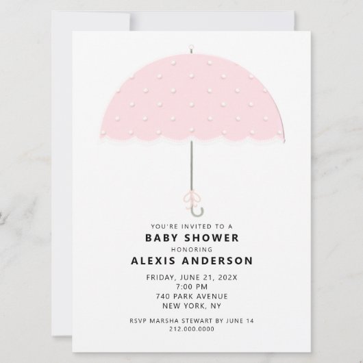 ピンク水玉模様ベビーシャワー 招待状 (正面)