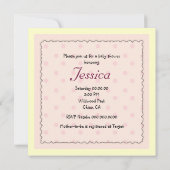 ピンク水玉模様ベビー乳母車ベビーシャワー招待状 招待状 (裏面)