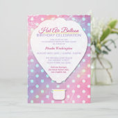 ピンク水玉模様ホットエアバルーン誕生日招待状 招待状 (スタンド正面)