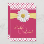 ピンク水玉模様ホワイトデイジー結婚式招待状 招待状 (正面/裏面)