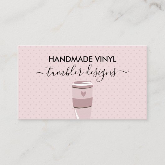 ピンク水玉模様マグカップハートビニールタンブラー 名刺 (正面)