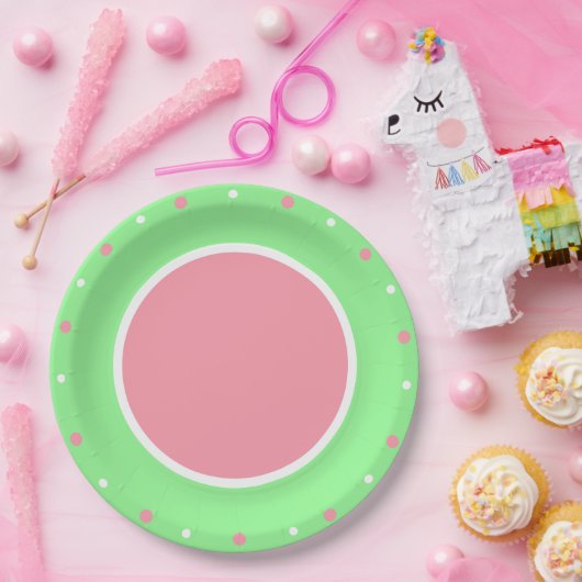 ピンク水玉模様ミントグリーン ペーパープレート (パーティー)