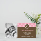 ピンク水玉模様モノグラムベビーのお知らせ 案内状 (スタンド正面)