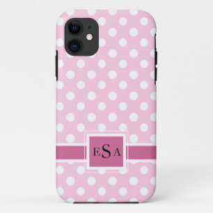 ピンク水玉模様モノグラムモダンかわいい iPhone 11 ケース