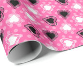 ピンク水玉模様レースハート ラッピングペーパー (ロールコーナー)