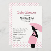 ピンク水玉模様傘ベビーシャワー招待状 招待状 (正面/裏面)