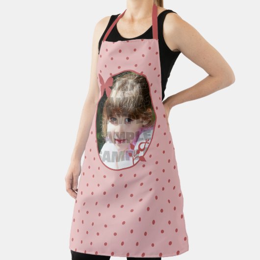 ピンク水玉模様写真テンプレート エプロン (インサイチュ)