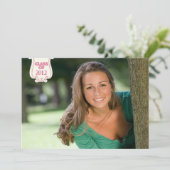 ピンク水玉模様写真卒業パーティーの発表 招待状 (スタンド正面)