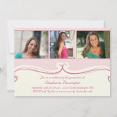 ピンク水玉模様写真卒業パーティーの発表 招待状 (裏面)