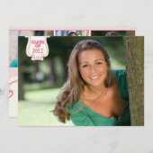 ピンク水玉模様写真卒業パーティーの発表 招待状 (正面/裏面)