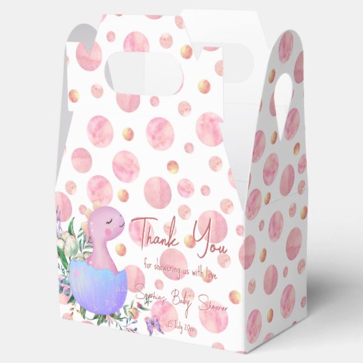 ピンク水玉模様孵化ベビー恐竜パーソナライズされた フェイバーボックス (オープン)