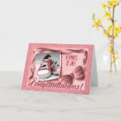 ピンク水玉模様新父母おめでとう カード (黄色い花)