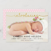 ピンク水玉模様横手レタリング誕生 シーズンカード (正面/裏面)