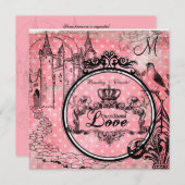 ピンク水玉模様無条件ラブウエディング招待 招待状 (正面/裏面)