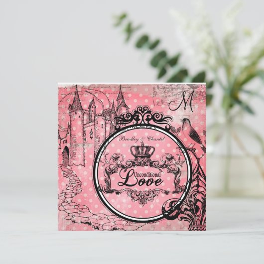 ピンク水玉模様無条件ラブウエディング招待 招待状 (スタンド正面)