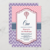 ピンク水玉模様第1誕生日パーティー 招待状 (正面/裏面)