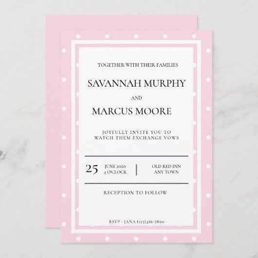 ピンク水玉模様結婚式招待状 招待状 (正面/裏面)