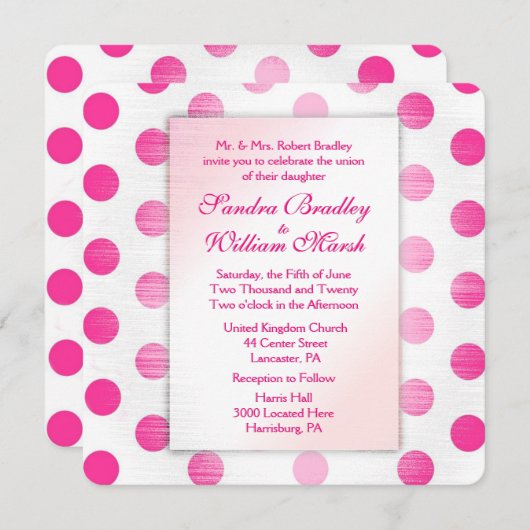 ピンク水玉模様結婚式招待状 招待状 (正面/裏面)