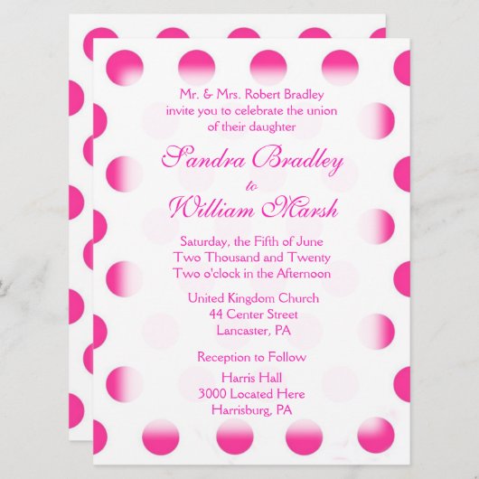 ピンク水玉模様結婚式招待状 招待状 (正面/裏面)
