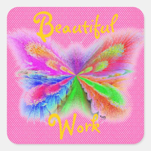 ピンク水玉模様蝶 スクエアシール (正面)