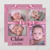 ピンク水玉模様誕生日発表 案内状 (正面/裏面)