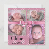 ピンク水玉模様誕生日発表 案内状 (正面)