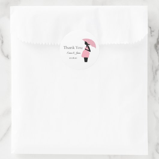 ピンク水玉模様赤ちゃんシャワーありがとうステッカー ラウンドシール (バッグ)