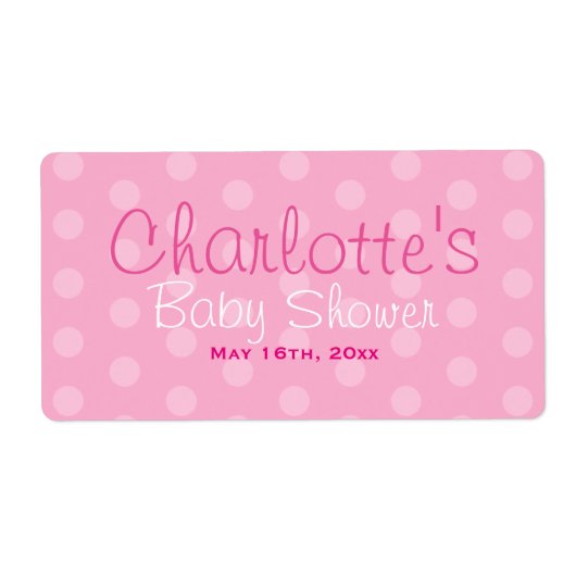ピンク水玉模様赤ちゃんシャワー水瓶ラベル ラベル (正面)