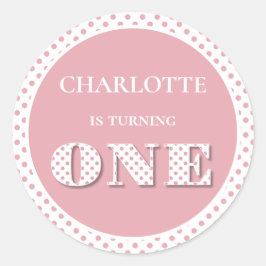 ピンク水玉模様1歳 ラウンドシール