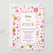 ピンク水玉模様4th誕生日パーティー 招待状 (正面)
