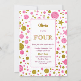 ピンク水玉模様4th誕生日パーティー 招待状